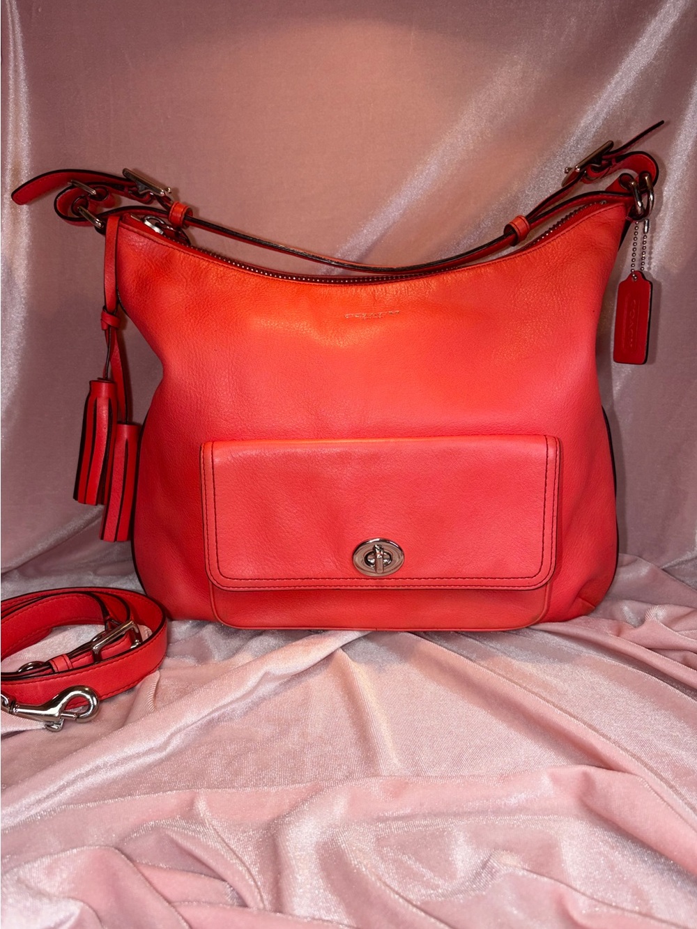 Authentic 2012 Coach Legacy Courtenay Hobo Bag Bright Coral NoK1293-22381 - Picture 1 of 12
